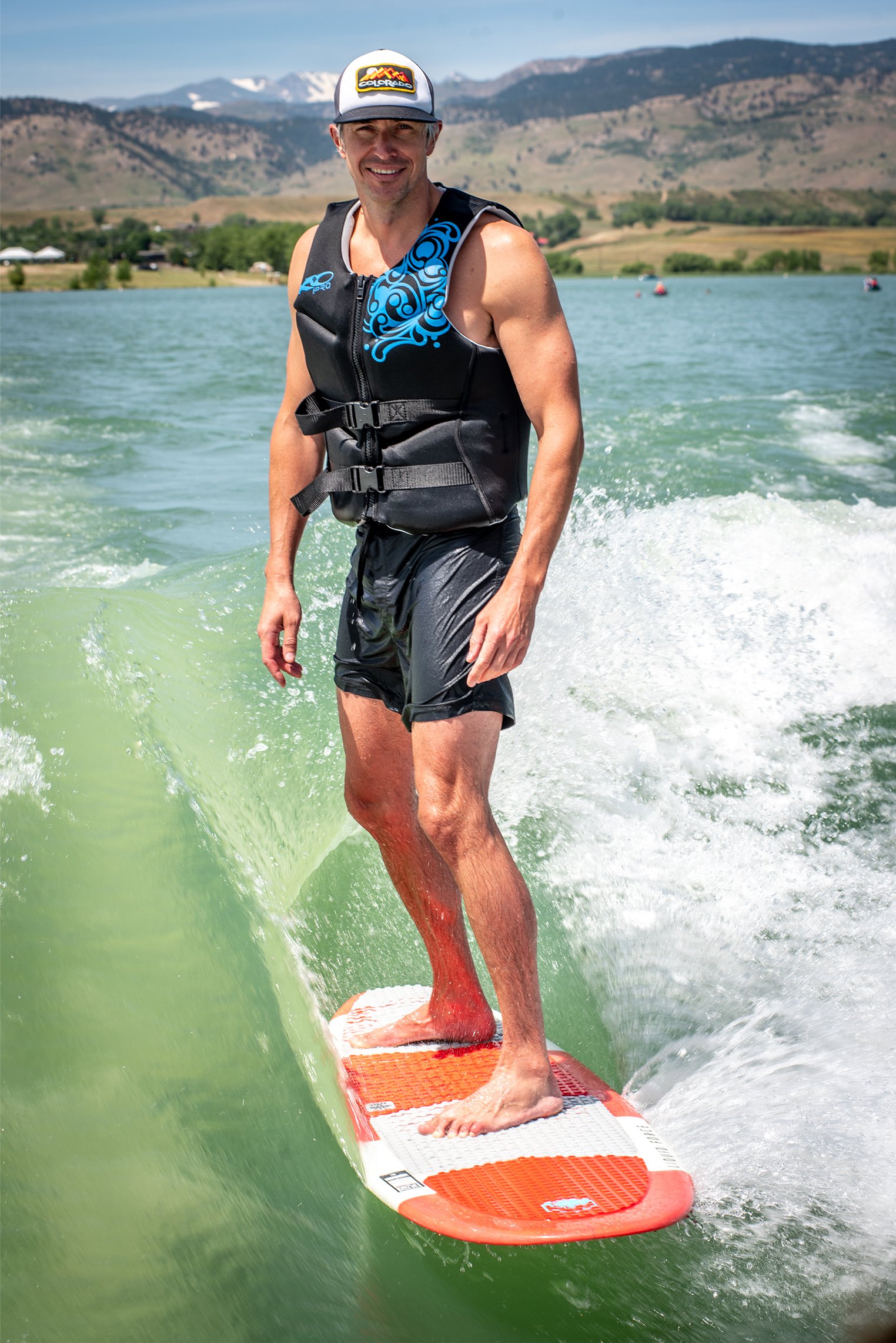 Man standing on a surfboard